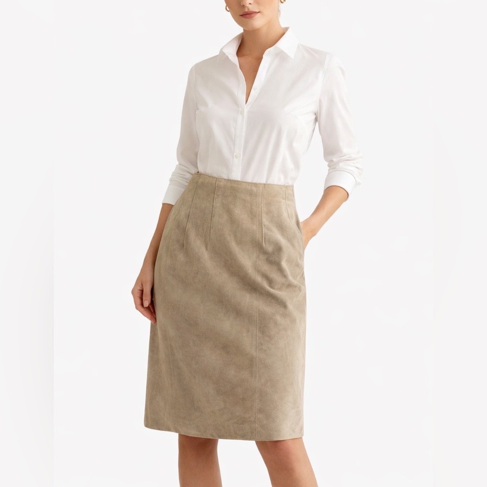 Dana Brooke Vintage 90s Taupe Suede Leather Pencil Skirt Zip Closure Size‎ 4